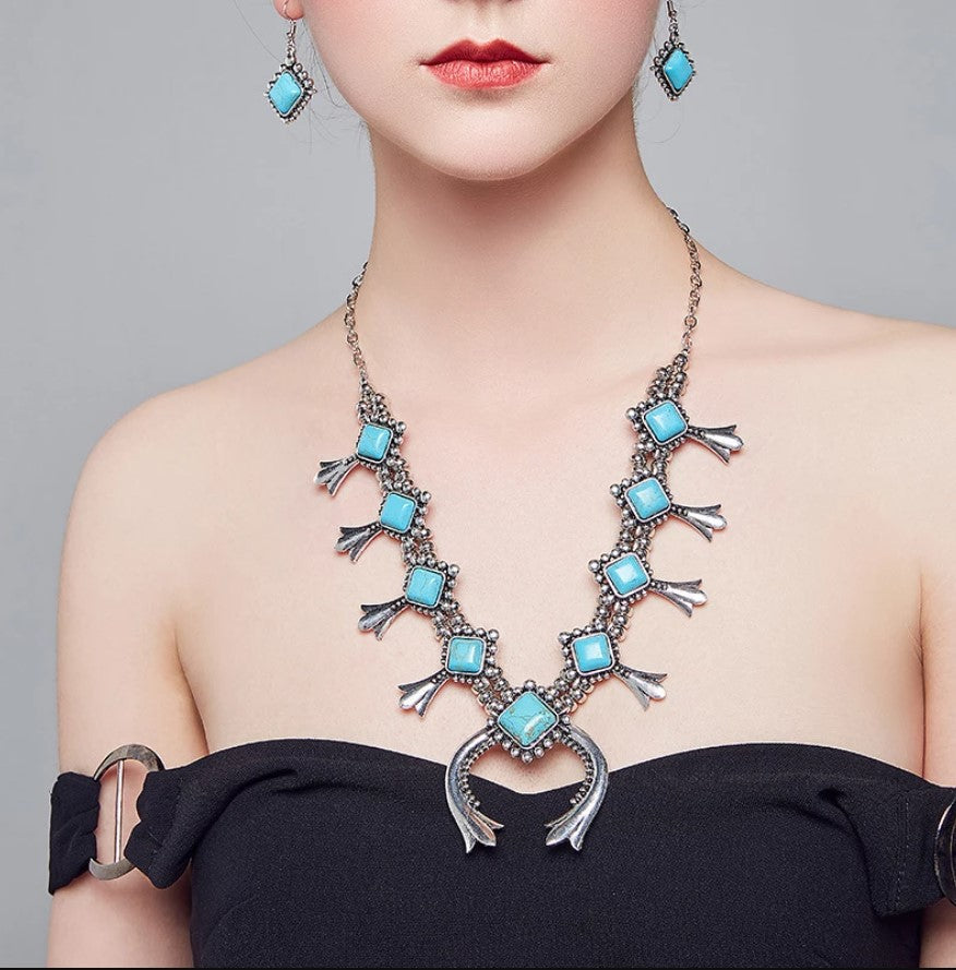 Replica of squash blossom turquoise necklace and earring FASHION SETS